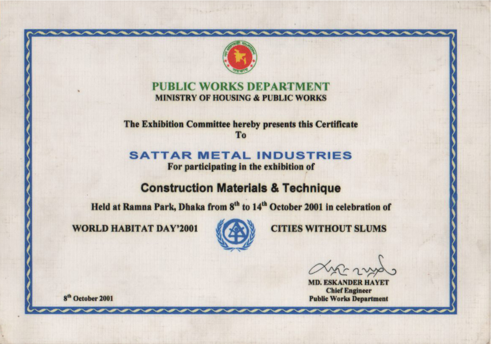 Certificate · October 2001