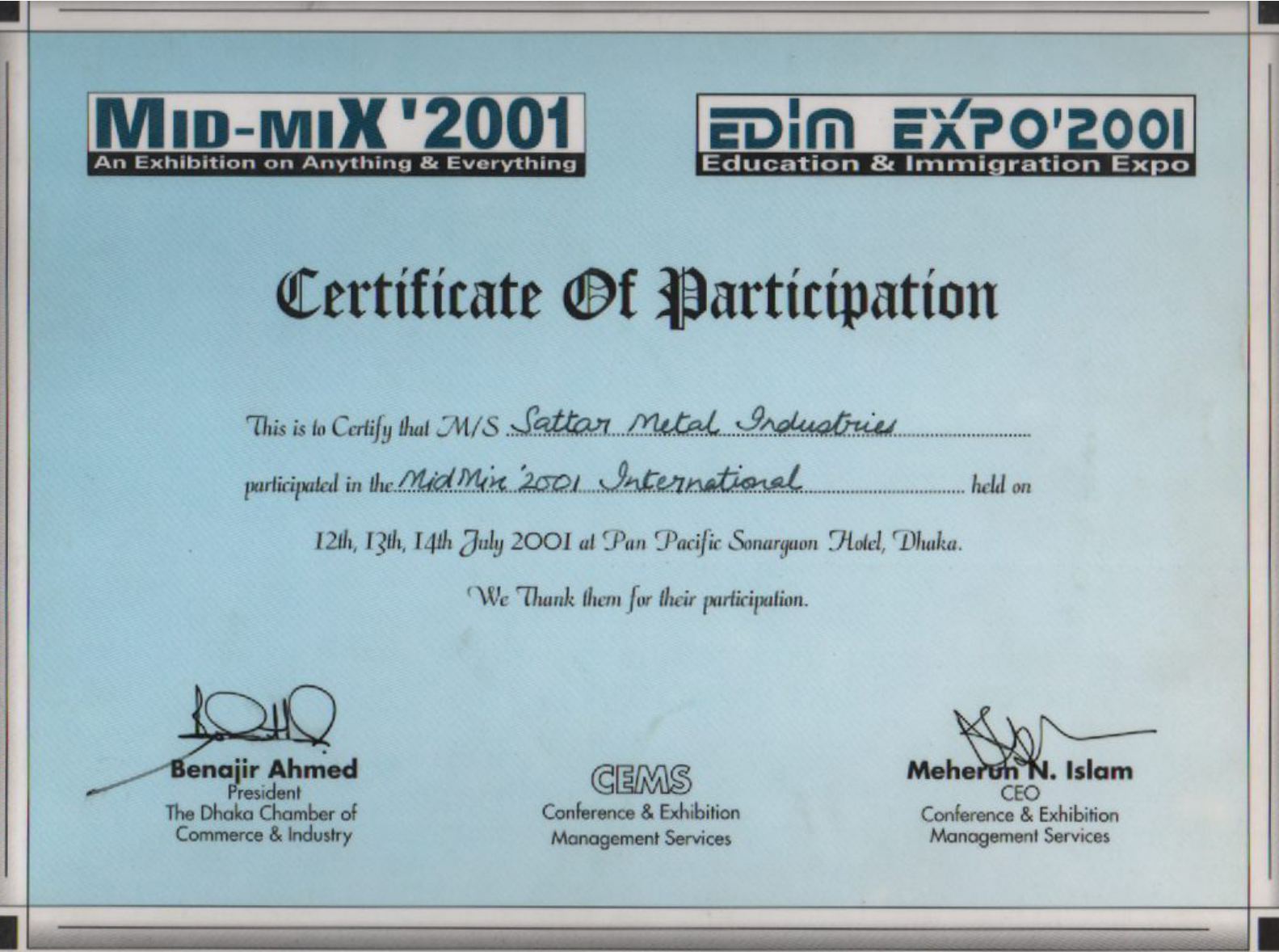 Certificate · July 2001